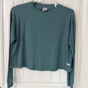 Victoria’s Secret PINK Long Sleeve Waffle Knit Top Teal Size XS